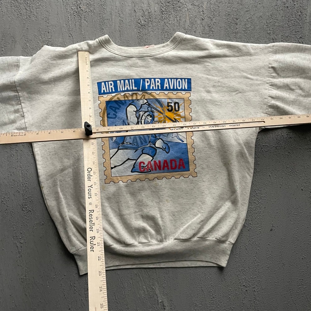 Vintage Air Mail Canada Stamp Sweatshirt Mens Large Grey 90s Impressions Canada - Picture 6 of 9